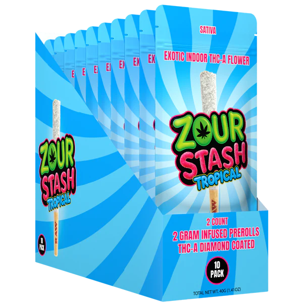 ZOUR STASH EXOTIC THC-A DIAMOND COATED 2G x 2CT PRE ROLL JOINTS | DISPLAY OF 10 (MSRP $each)